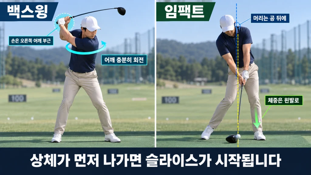 드라이버 슬라이스 교정 (손목 이완, 다운스윙, 어드레스) 드라이버 백스윙 어깨 회전과 임팩트 머리 위치